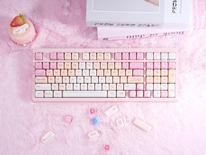 ZORNHER ZH980 Pink Mechanical Keyboard,95% Cat Keyboard Cute,Kawaii Kitty Keycaps,Pink Gaming Keyboard with Number Pad,Jelly Ceramic Keycap,Creamy Sounding Switches thumbnail 7