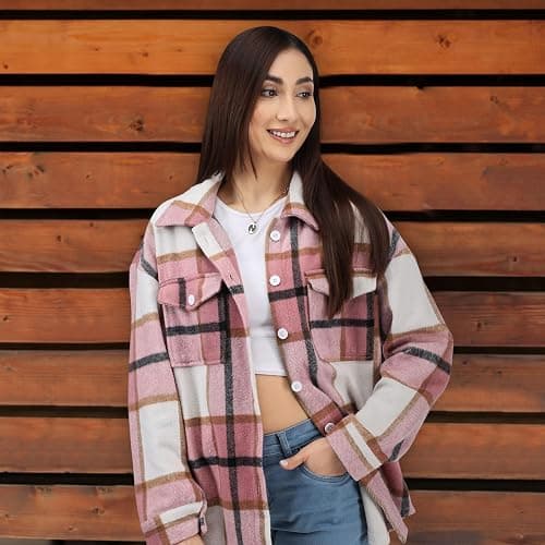 NY Threads Women's Flannel Shirt Plaid Shacket Fall Outfit Relaxed Fit Button Down Long Sleeve Top Casual Jacket for Women thumbnail 3