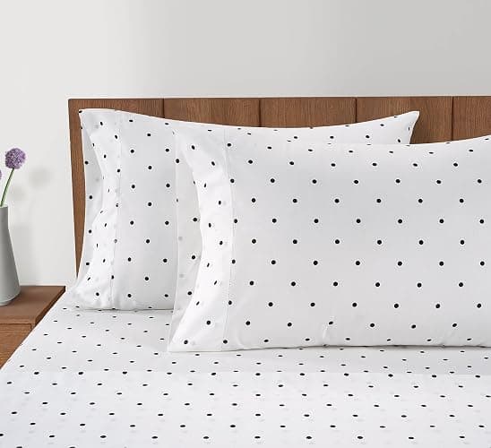 Lane Linen 100% Organic Cotton Pillow Cases Standard Size Set of 2 (20"x26") - Cotton Pillowcases Standard Size - Soft Standard Pillow Cases Set of 2 - Standard Pillow Case Pack of 2 - Black Polka Dot thumbnail 3