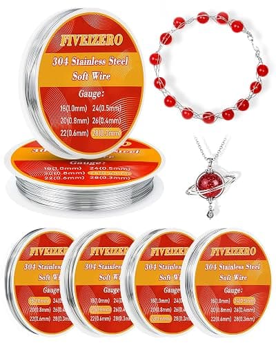 FIVEIZERO Stainless Steel Wire for Jewelry Making,Include 18/20/22/24/26/28 Gauge 304 Stainless Steel Beading Wire Thin Metal Craft Wire for Necklace,Bead Stringing,Jewelry,Father's Day and Crafts - Image 1