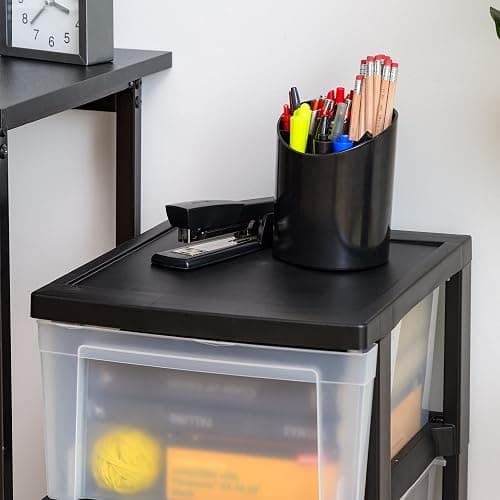 IRIS USA Plastic Drawer Storage Organizer, 3-Drawers, 2-Pack, for Classroom Art Craft Supplies, Bathroom Bedroom, Laundry Room, Black/Clear thumbnail 6