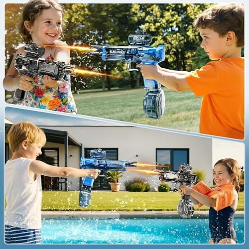 ZDRKWSM 2 Pack Large Electric Water Guns for Kids, Automatic Electric Squirt Gun with Light Up, 40 FT Range Water Pistol Blaster Soaker,Outdoor Swimming Pool Gift Toy for 8 9 10 11 12 Years Old thumbnail 5