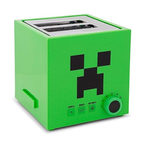 Minecraft Green Creeper 2-Slice Toaster For Bagels, Waffles, and Breads | Features 6 Settings With Defrost Option | Imprints Creeper Symbol On Bread - Image 1