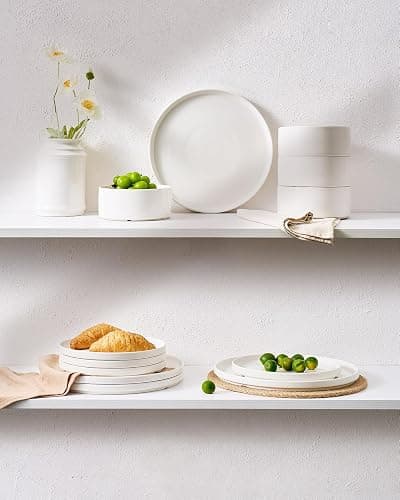 Famiware Porcelain Dinnerware Set, 18-Piece Modern Plate and Bowl Set, dish set for 6, Microwave and Dishwasher Safe Tableware, White thumbnail 5