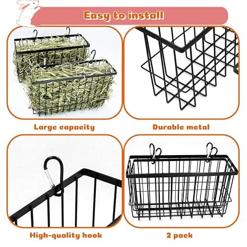 2PCS Rabbit Hay Feeder,Bunny Hay Feeder Rack with Metal Frame for Guinea Pig Chinchilla,Large Heavy-Duty Hay Holder Feeders for Rabbits Guinea Pigs, Small Animal Cage Accessories thumbnail 3