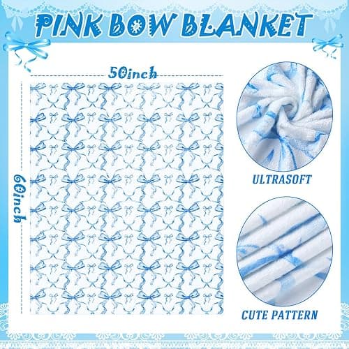 Buryeah Bow Throw Blanket Preppy Blanket Coquette Flannel Soft Cute Bow Stuff Lightweight Aesthetic Plush Preppy Room Decor for Sofa Couch Travel Bed, 50" x 60"(Blue) thumbnail 2