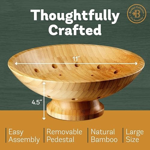 Bambüsi Wooden Fruit Bowl - Large Decorative Pedestal Bowl for Kitchen Counter, Dining Table, and Home Decor - Modern Serving Bowl for Fruits, Salads, Keys, Centerpiece, Entryway thumbnail 2