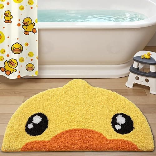 LUMI Cute Rubber Duck Bathroom Rugs, Absorbent Plush Bath Mats, Non-Slip Backing Washable Bath Rugs for Bathroom, Ideal for Kids Shower Sink Bathtub Bedroom, 22"x36", Duck - Image 1