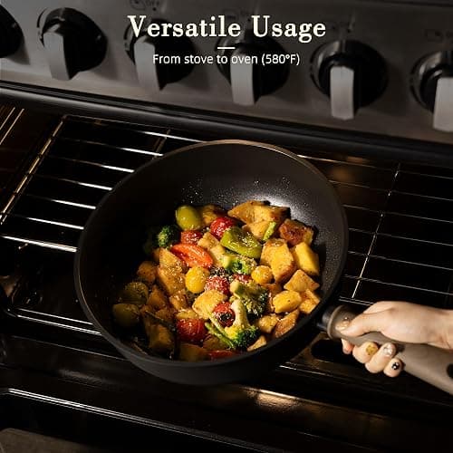 Astercook Non Stick Pots and Pans Set, Healthy Non-Toxic Titanium Induction Kitchen Cookware Sets for Cooking with Frying Pans, PFAS/PTFE/PFOA & PFOS Free, Black, 19 Pcs thumbnail 8