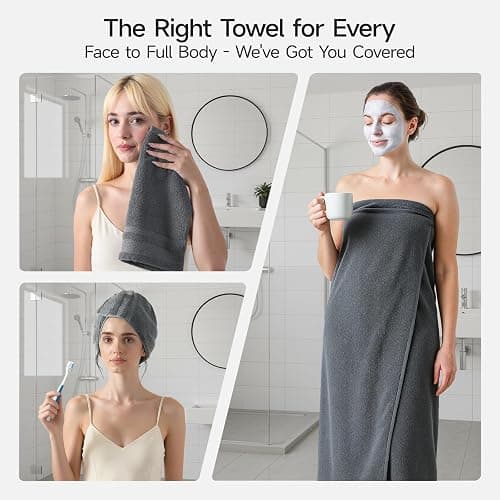 REDKISS 6 Piece Gray Bath Towels Set – 100% Cotton Towels Set for Bathroom, Hotel Collection | 700 GSM, Absorbent & Quick-Dry Towel Sets with 2 Bath Towels, 2 Hand Towels, 2 Washcloths, Gray Towels thumbnail 6