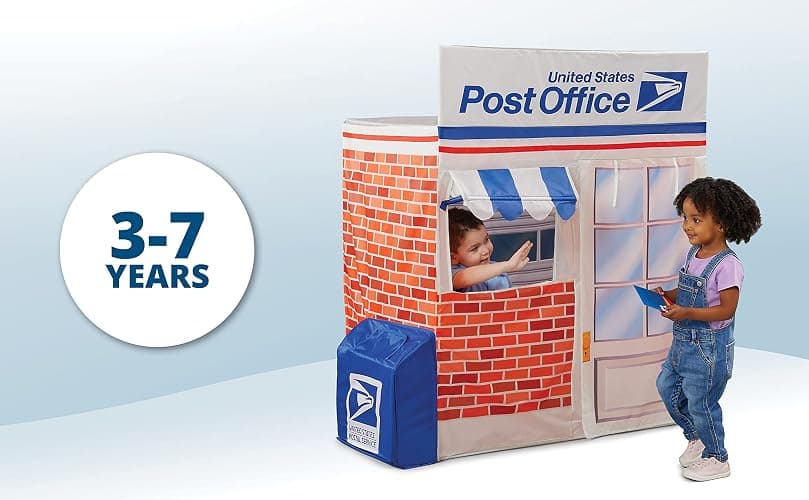 Kid Trax Pop Up Kids Magical Play Tent, Large Front and Rear Openings, Carrying Case Included, Easy Storage, USPS Post Office, White thumbnail 5