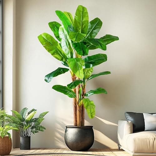 Erimda 8.2FT Artificial Banana Tree Tall Fake Banana Leaf Plant Faux Banana Silk Tree Faux Banana Leaves for Home Swimming Pool Indoor Outdoor Patio Tropical Decor thumbnail 5