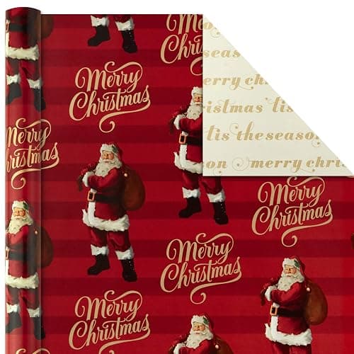 Hallmark Christmas Wrapping Paper Rolls - Traditional Holiday Gift Wrap Paper (Set of 3 Reversible Rolls: 120 sq. ft. Ttl) Red and Gold Snowflakes, Stripes, Plaid, Santa's Sleigh thumbnail 4
