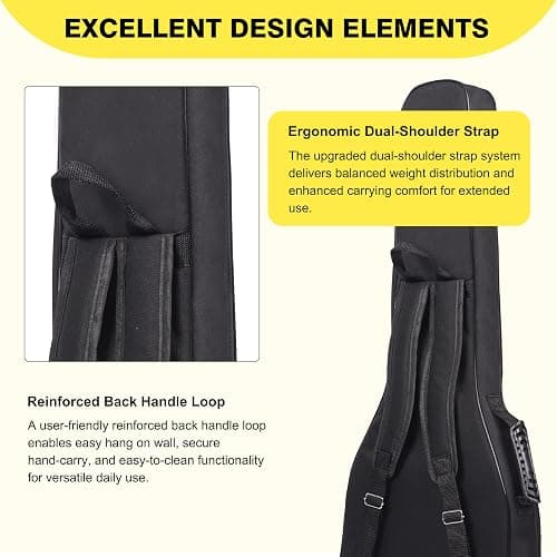 PPOPPO 39 40 Inch Electric Guitar Gig Bag, 0.35" Thick Padded Oxford Fabric, Waterproof & Shockproof Gig Bag, Multi-Pocket Design with Shoulder Straps & Side Handle​, Sleek Black Design thumbnail 7