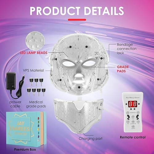 Red-Light-Therapy-for-Face, 7-1 Colors Led Face Mask Light Therapy, Facial Skin Care Mask, Birthday, Christmas, Mothers Day, Valentines Day Gifts for Her Women Mom Best Friend Wife Teacher (White) thumbnail 4