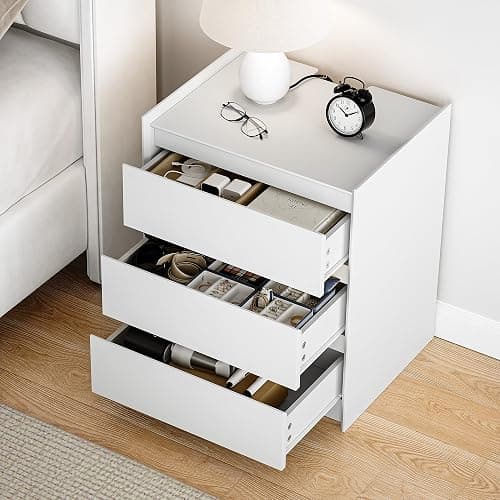 FurniXpress 24" Tall White Nightstand with Charging Station, 3 Drawer Modern Bedside Table with Tray Top, USB & Type-C Ports and AC Outlets for Bedroom or Living Room thumbnail 2