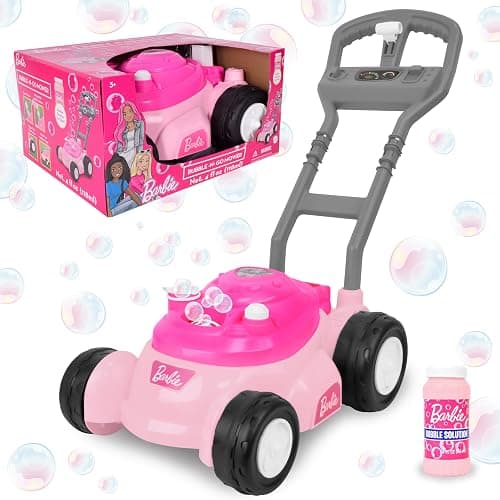 Barbie Bubble Lawn Mower for Toddlers, Bubble Blowing Machines, Indoor and Outdoor Gardening Toy, Birthday, Party Favor for Preschool Girls, No Batteries Required, Includes Bubble Solution, 2+ - Image 1