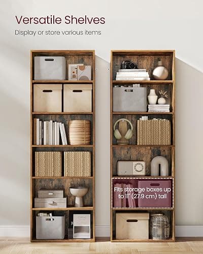 VASAGLE Bookcase, 6-Tier Bookshelf, Open Storage Shelf, Shelving Unit, 24 x 60 x 178.5 cm, for Living Room, Home Office, Dinning Room, Rustic Brown LBC169K01 thumbnail 4