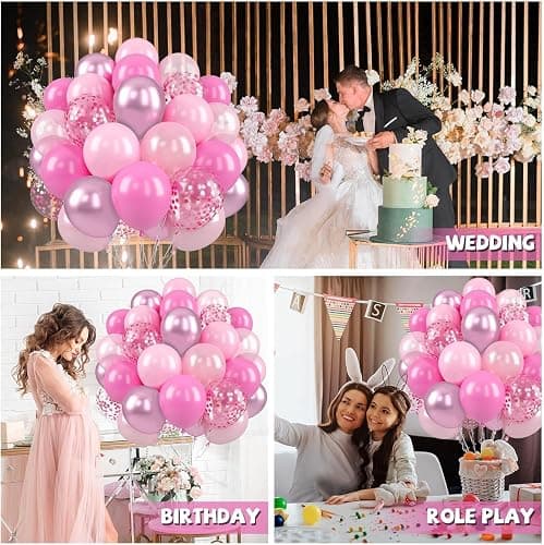Paready Pink Balloon Set, 50 Pcs 12 Inch Metallic Pink Pastel Pearl Light Confetti Balloons Helium with Ribbon for Women Girls Wedding Bridal Baby Shower Princess Birthday Party Decorations thumbnail 6