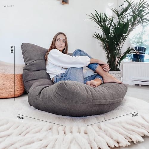 Aiire Fauteuil Pouf Salon Moderne - Pouffe Géant Interieur Adulte ou Ado avec Remplissage pour Décoration de la Chambre – Gros Bean Bag XXL ou Coussin de Sol Beige thumbnail 3