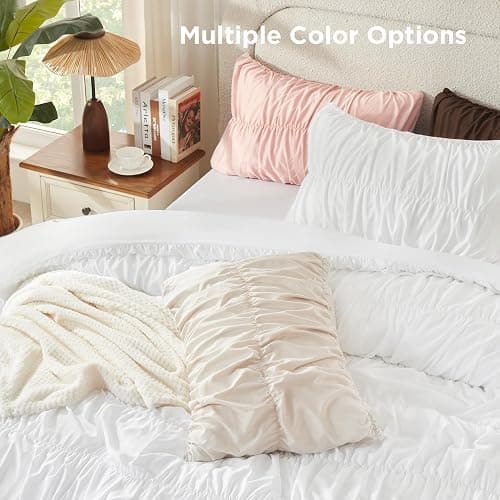 Andency Ruched Brown Full Size Comforter Sets, Shabby Chic Pleatd Bedding Sets 3 Pieces, Lightweight Soft Boho Ruffle Bed Set for Girls, Kids, Women, All Season thumbnail 9