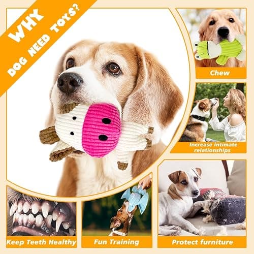 MRSOHRET 5 Pack Squeaky Dog Toys, Tough Stuffed Plush Puppy Tough Chew Toys, Durable Plush Animal Dog Toy for Large Small Medium Dogs to Keep Them Busy thumbnail 4