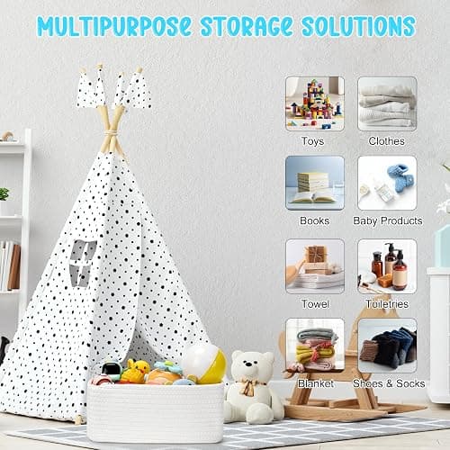Maxuni 3-Pcs Shelf Baskets for Organizing, Closet Organizer Bins, Small Woven Baskets, Rope Toy Basket, Storage Basket for Shelves, Cube Decorative Box, 11.8×7.8×5.1”, White thumbnail 5