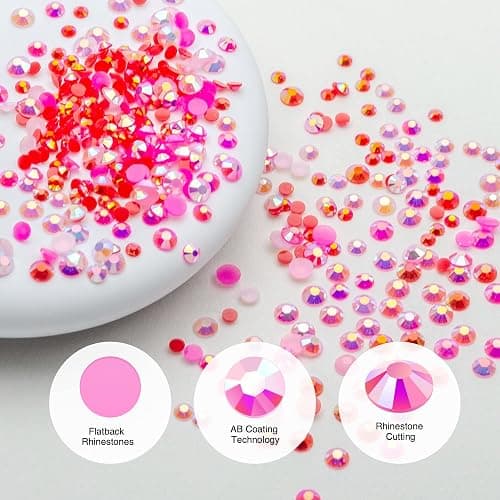 Liiouer Hot Pink Rhinestones, Crystal Bling Gemstones Mixed Color Rhinestones for Crafts, 16000PCS AB Color Non-Hotfix Flatback Resin Jelly Rhinestones for Tumblers, DIY Decoration Mixed Size 3/4/5mm thumbnail 6