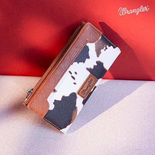 Wrangler Cow Print Wallets Womens Bifold Credit Card Wallet Women's Wallets, Card Cases & Money Organizers Brown Wallet for Women Ladies Female Cash Wallett with Smooth Zipper thumbnail 2
