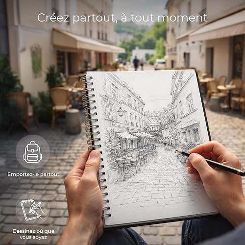 DIYIDEA Carnet de Croquis A5 200 g/m2 100 Pages Spirale Couverture Rigide | Carnet de croquis 200 g/m2, couverture rigide, reliure spirale, pages perforées, pour crayon, fusain, graphite, pastel thumbnail 5