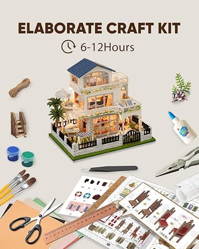 DIY Miniature House Kit, Mini House Kit for Beginners, Mayberry Street Miniatures, Model Building Craft Diorama Kit, Ideal Gifts for Birthday, Christmas(Blue Mansion) - Blue Mansion thumbnail 4