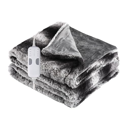 Soypipo Electric Heated Throw Blanket 50"x60", Grey White Striped Faux Fur Plush with 4 Heat Settings & 2/4/8/10H Auto Shut-Off, Overheat Protection, Machine Washable - Image 1
