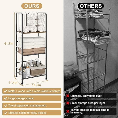 Towel Rack Free Standing 3-Tier M-Shaped Detachable Dividers, Durable Metal Towel Holder for Bathroom, Pool Towel Rack, Space-Saving Towel Storage Organizer, Modern Bath Towel Shelf Patent Pending thumbnail 8