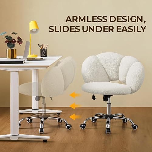 Yaheetech Boucle Upholstered Desk Makeup Vanity Chair with Wheels Swivel Cloud-shaped Accent Chair with Adjustable Height for Home Office Living Room, Bedroom Women White thumbnail 5