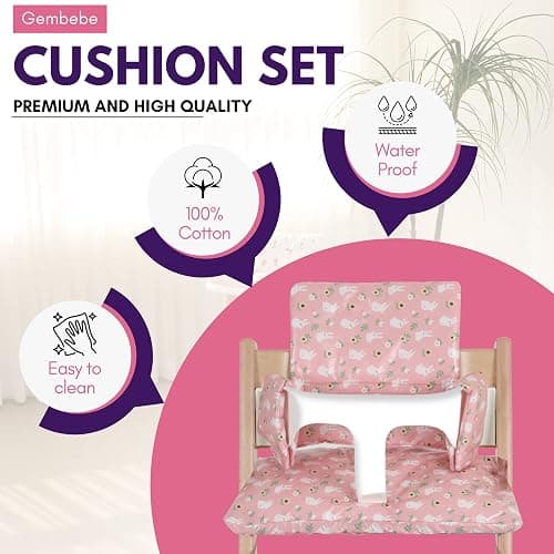 Gembebe Waterproof & Compatible Stokke Tripp Trapp Cushion Set - Easy to Clean Stokke Tripp Trapp Newborn Set - 100% Cotton Stokke High Chair Cushion Set (Pink Bunny / 49.5 Counts) thumbnail 2