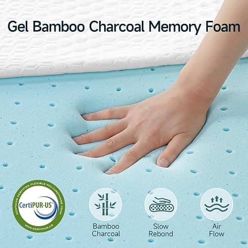 2 Inch Twin XL Size Gel Memory Foam Mattress Topper with Ice Silk Cover, High-Density Bamboo Charcoal Foam Mattress Bed Topper, Washable Cover & Pressure Relief, Soft Firmness CertiPUR-US Certified thumbnail 3