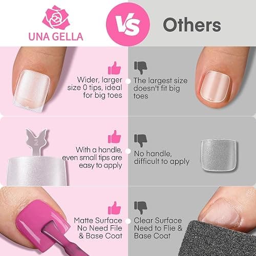 UNA GELLA Square Toe Nail Tips 216Pcs 15Sizes Full Cover Long Wider Toe Nail Tips Soft Gel Pre-etched Double Matte Fake Toe Nails Press Ons For Big Toe Nail Extensions Home DIY Nail Salon Soak Off thumbnail 5