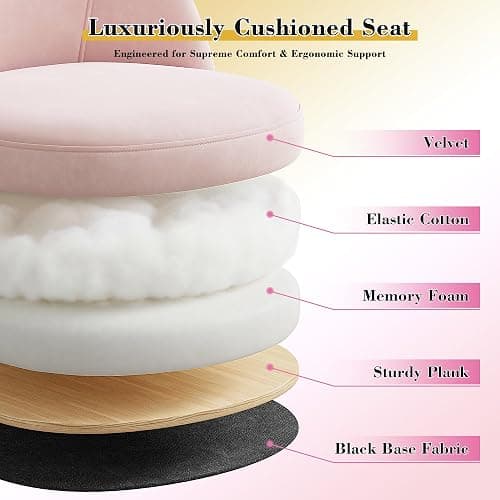 EnHomee Vanity Chair with Wheels, Pink Desk Chair with Back, Small Office Chair Armless for Makeup Room, Bedroom, Home Office thumbnail 4