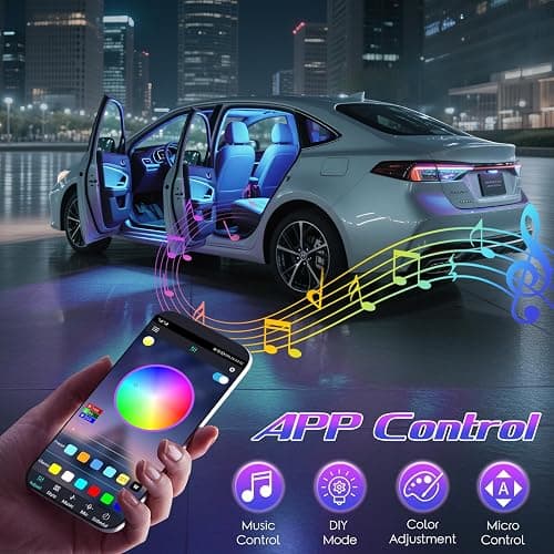 Winzwon Led Lights for Car Accessories Interior, Christmas Stocking Stuffers White Elephant Gifts for Men Women Adults, APP Control with USB Port Color Change Lights for Truck Decor 2 Pack thumbnail 3