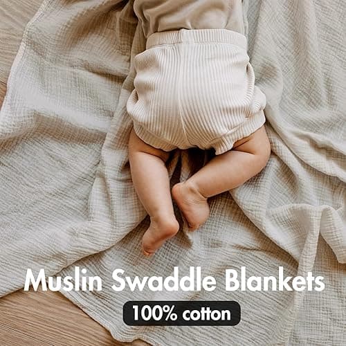 Muslin Swaddle Blankets for Newborn, 3 Pack Breathable Soft Receiving Blanket, Large 38 x 40 inches Swaddle Wrap Burping Clothes Diapers, Essentials Infant Shower Items, Toddler Gift (Bright Colors) thumbnail 5