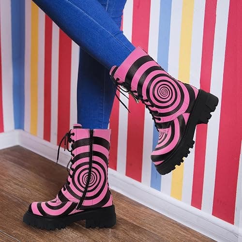 driceic Women's Combat Boot Zebra Platform Ankle Adjustable Lace-Up Vamp Inside Zipper Fashion Party Boots thumbnail 2
