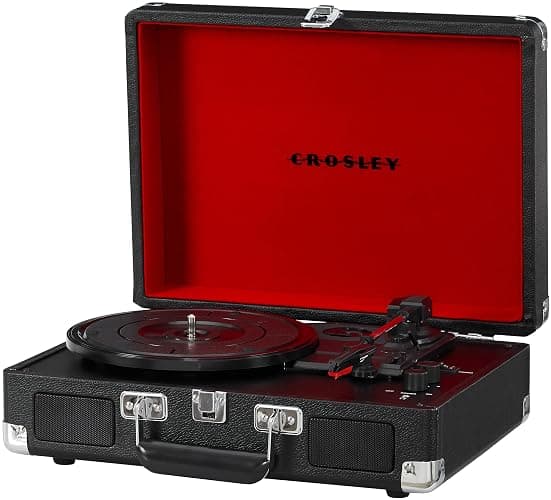 Crosley CR8005F-BK Cruiser Plus Vintage 3-Speed Bluetooth in/Out Suitcase Vinyl Record Player Turntable, Black/Red thumbnail 7