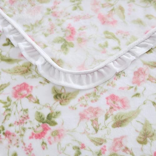Laura Ashley - Plush Throw Blanket, 50x70, Soft and Warm with a Lightweight Feel, Floral Design, Morning Gloria Pink thumbnail 3