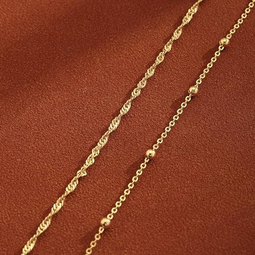 2/3 PCS Gold Anklets for Women Waterproof Cuban Link Anklet Beaded Bracelets Stackable Bracelets 14K Gold Plated Custom Jewelry Gifts Non Tarnish Lightweight thumbnail 6