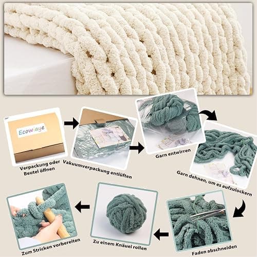 Ecowiaye 2 Stück Dicke Wolle, 500g Chunky Yarn Armstricken Wolle, Dickes Garn zum Häkeln, Flauschig XXL Häkelwolle zum Handstricken für Decke, Schals, Mützen, Haustier Nest (Beige) thumbnail 3