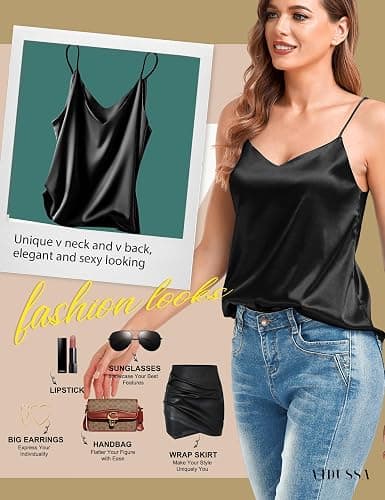 VIDUSSA Women's V Neck Tank Tops Spaghetti Strap Camisoles Casual Shirts Blouses thumbnail 4