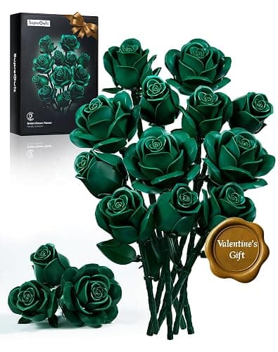 iATOM Green Rose Bouquet Building Set, 12Pcs Fake Flowers Botanical Collection for Adult, Valentine's Day Gift and Saint Patricks Day Decorations for Her/Girlfriend/Mom/Wife/Couple - Image 1
