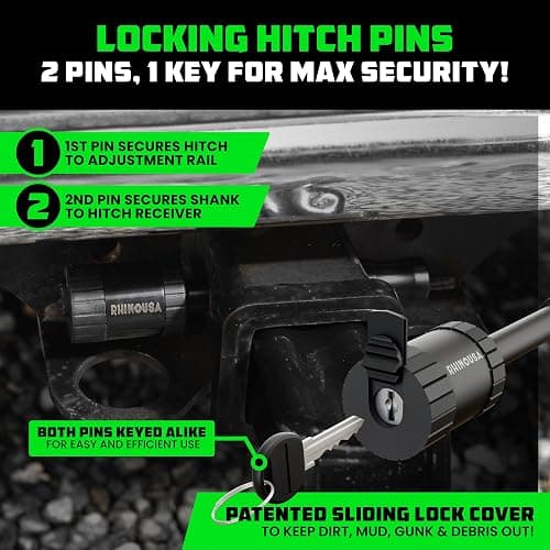 Rhino USA Adjustable Trailer Hitch (Fits 2-Inch Receiver) - Heavy Duty Aluminum Tow Hitches with 6-Inch Drop/Rise for Truck (12,500 LBS GTW) - Weatherproof Double Anti-Theft Locking Hitch Pins (Black) thumbnail 5