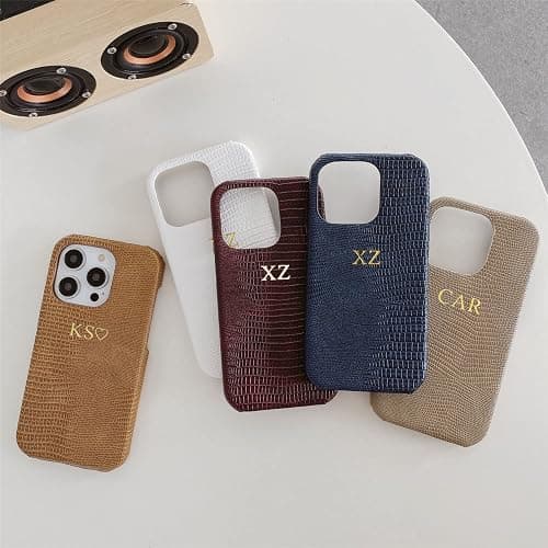 ZIPULIS Personalise Gold Silver Initial Letters Leather Case for iPhone 14 15 16 17 Pro max 13 17 Pro Xs Max 12 11 XR 14 15 16 Plus 17air Luxury Lizard Skin Texture PU Cover (Burgundy) thumbnail 5