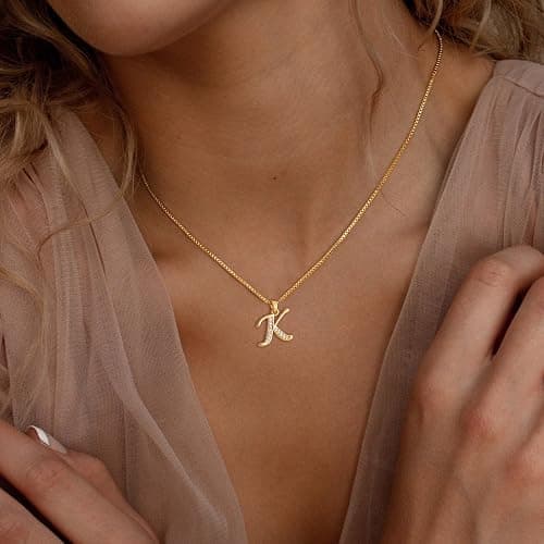 Fglqfam Initial Necklace for Women, 14K Gold Silver Plated Box Chain Letter Pendant, Trendy Name Necklace, Dainty Personalized Charm Jewelry Gift for Her thumbnail 2